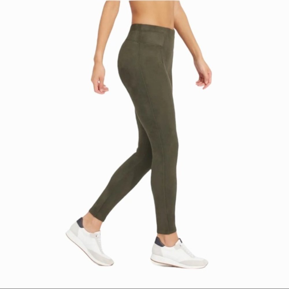 Spanx Faux Suede Leggings in Color Olive - Picture 1 of 6
